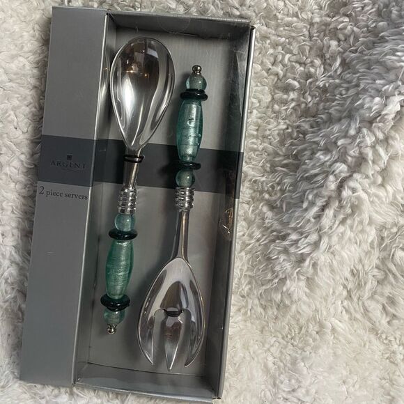 NIB Argent Orfevres Stainless Steel Ornate Plastic Handle two piece Servers - Picture 2 of 8